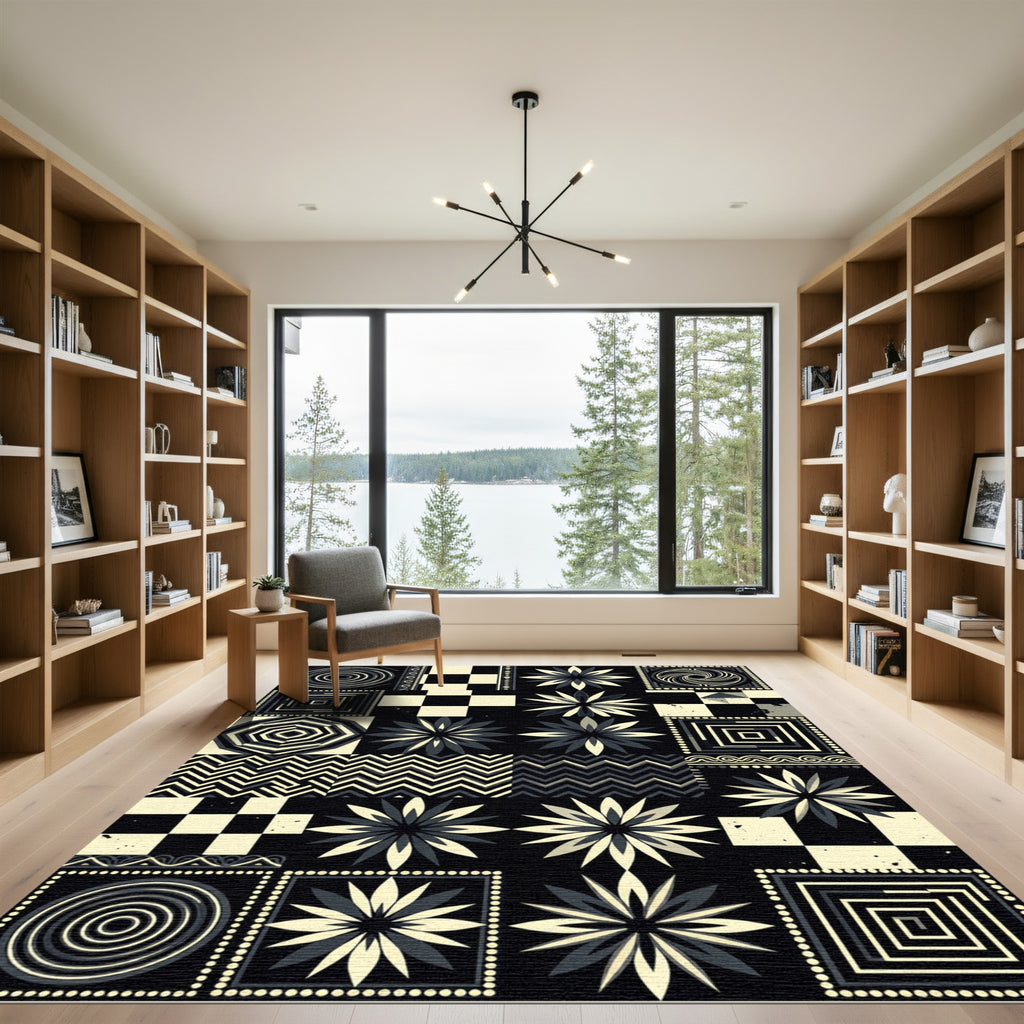 Geometric Starburst Chevron Mosaic Composition Rug
