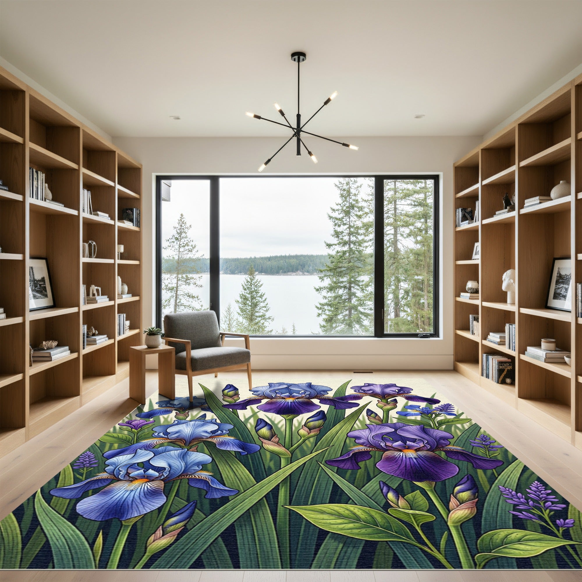 Vibrant Purple Iris Garden Botanical Rug
