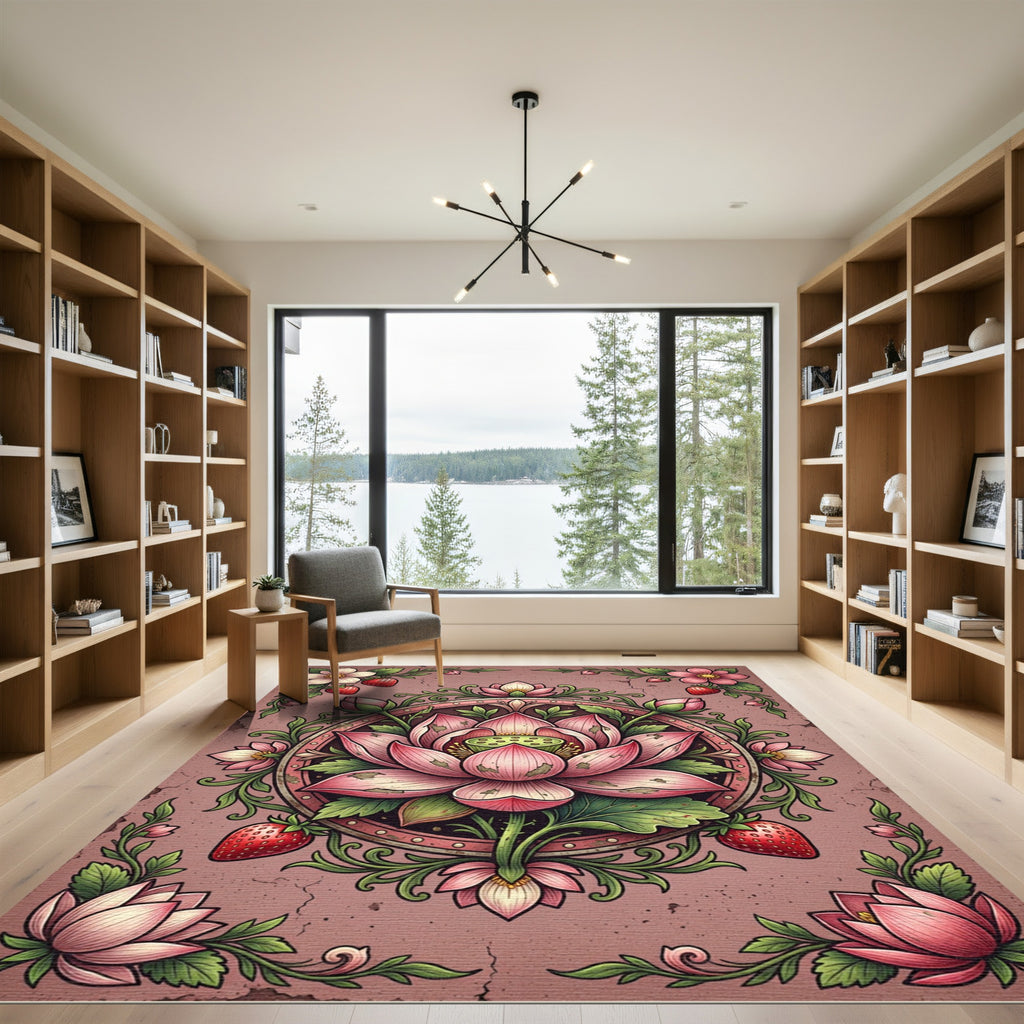 Pink Lotus Strawberry Floral Mandala Rug