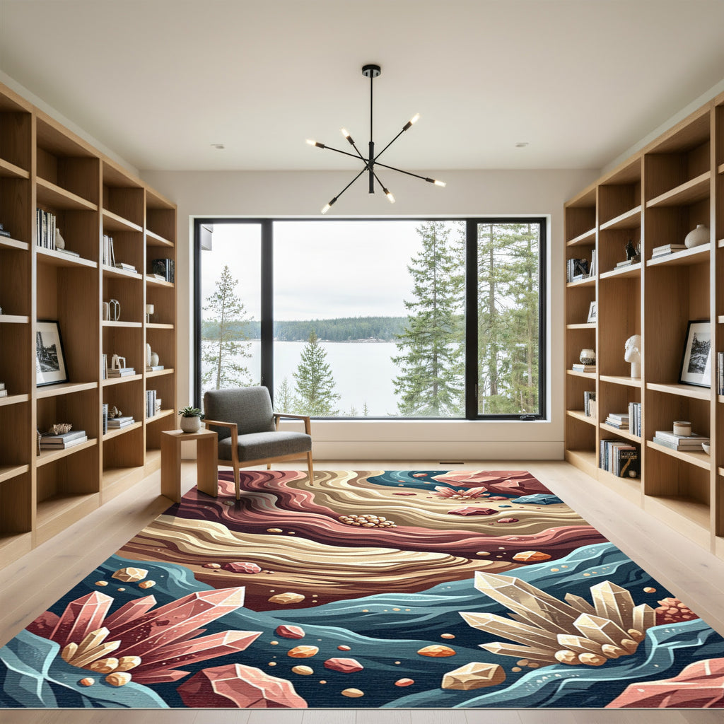 Earthy Crystal Layered Abstract Wave Rug