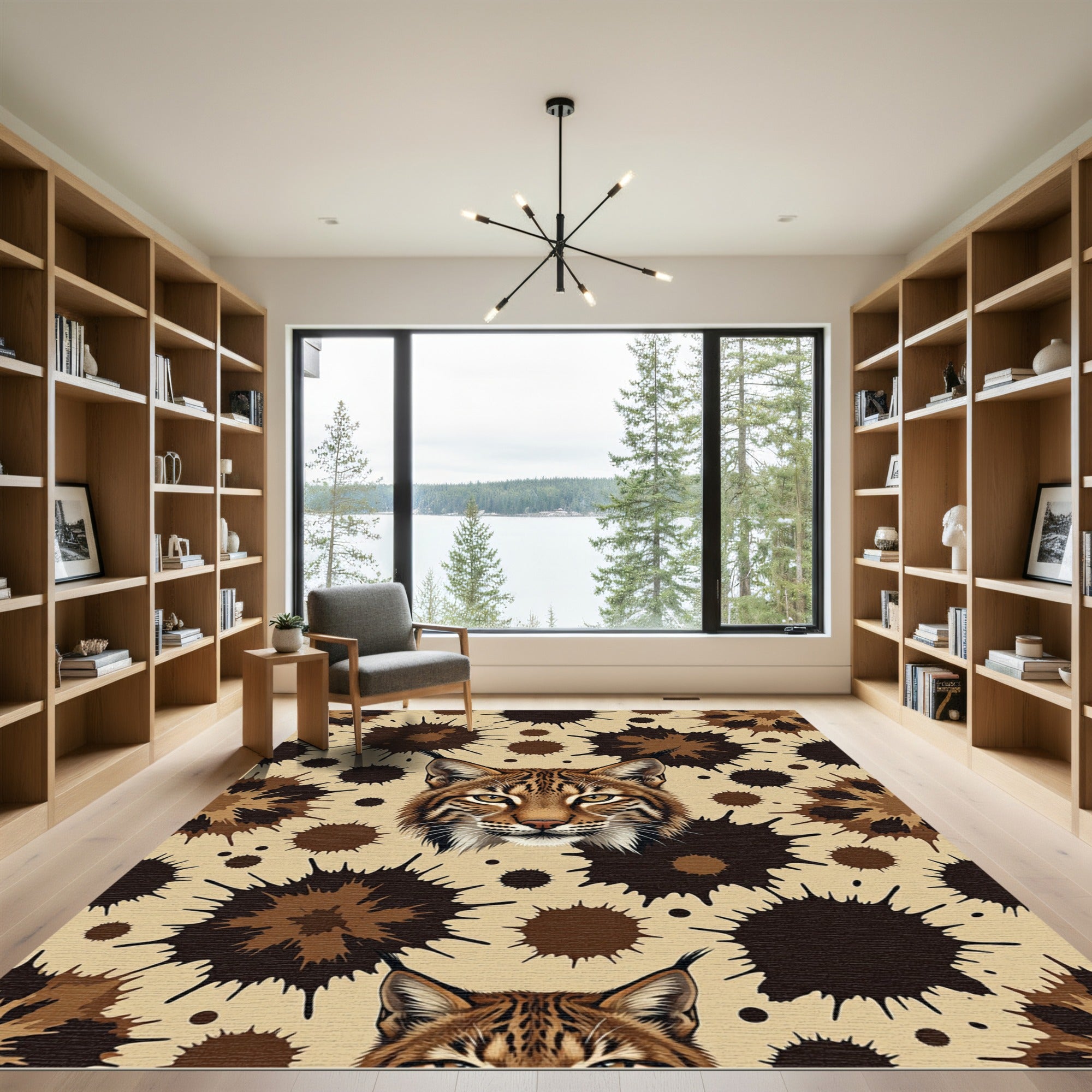 Wild Bobcat Splatter Abstract Rug