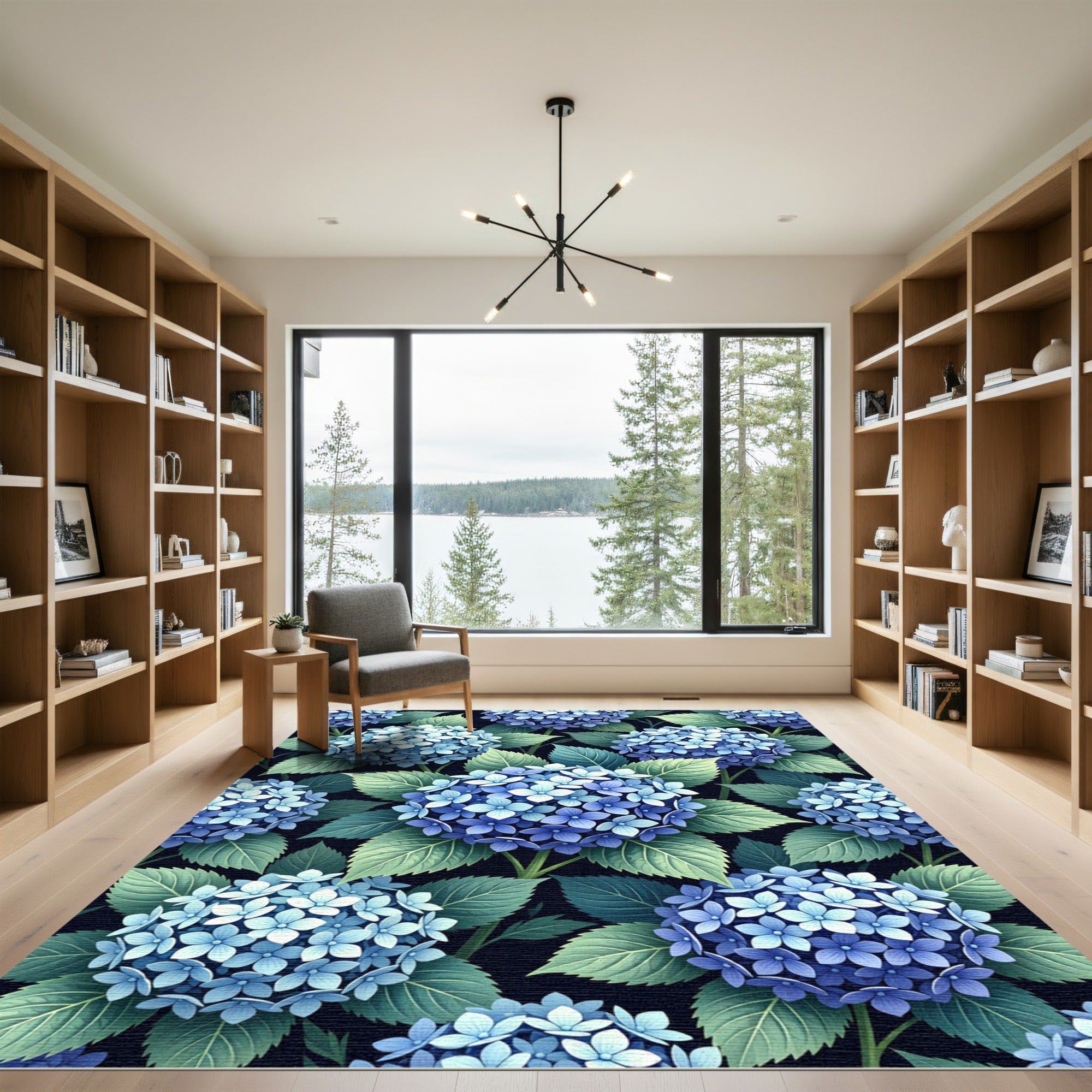 Lush Blue Hydrangea Botanical Garden Rug