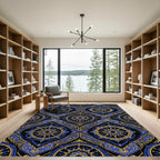 Royal Blue Golden Star Medallion Tile Rug