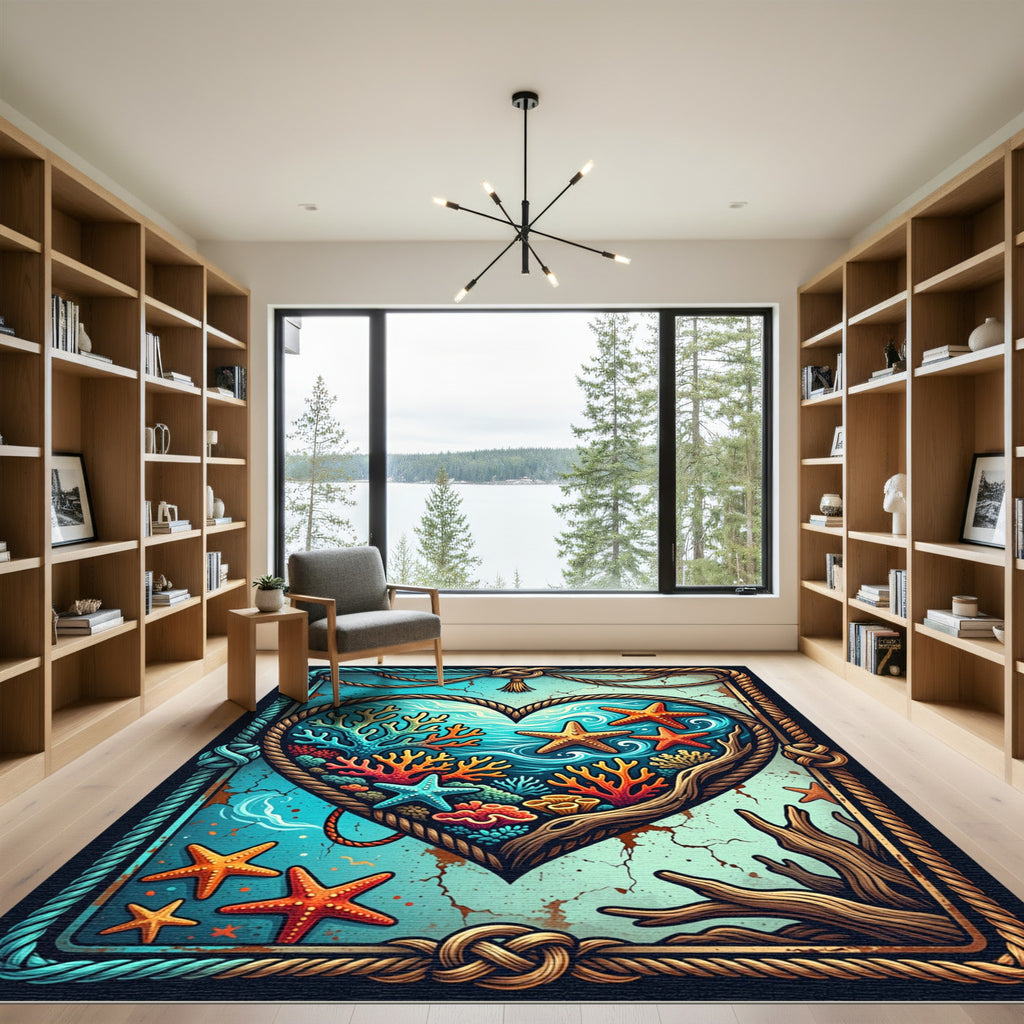 Nautical Coral Reef Heart Artwork Rug