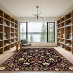 Deep Burgundy Floral Lattice Work Rug