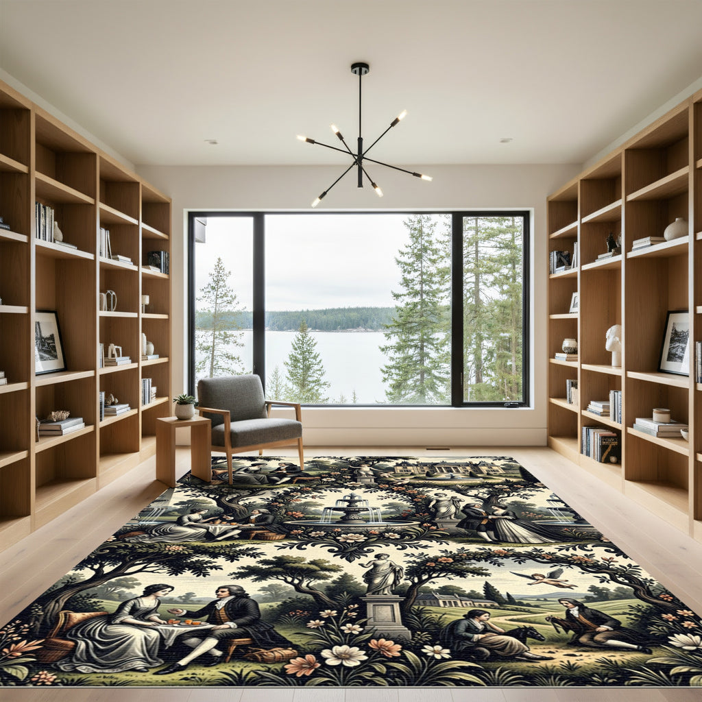Courtly Garden Romance Allegory Scene Rug