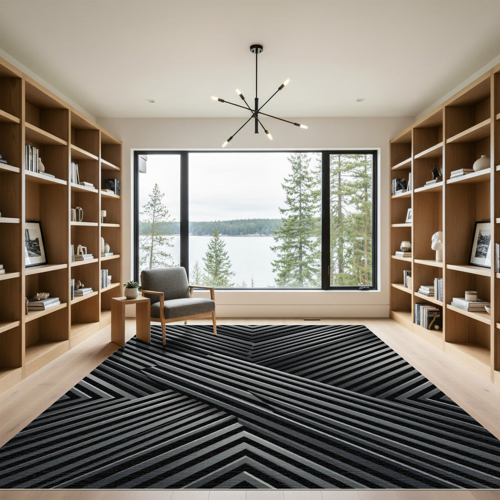 Modern Gray Angled Stripe Rug