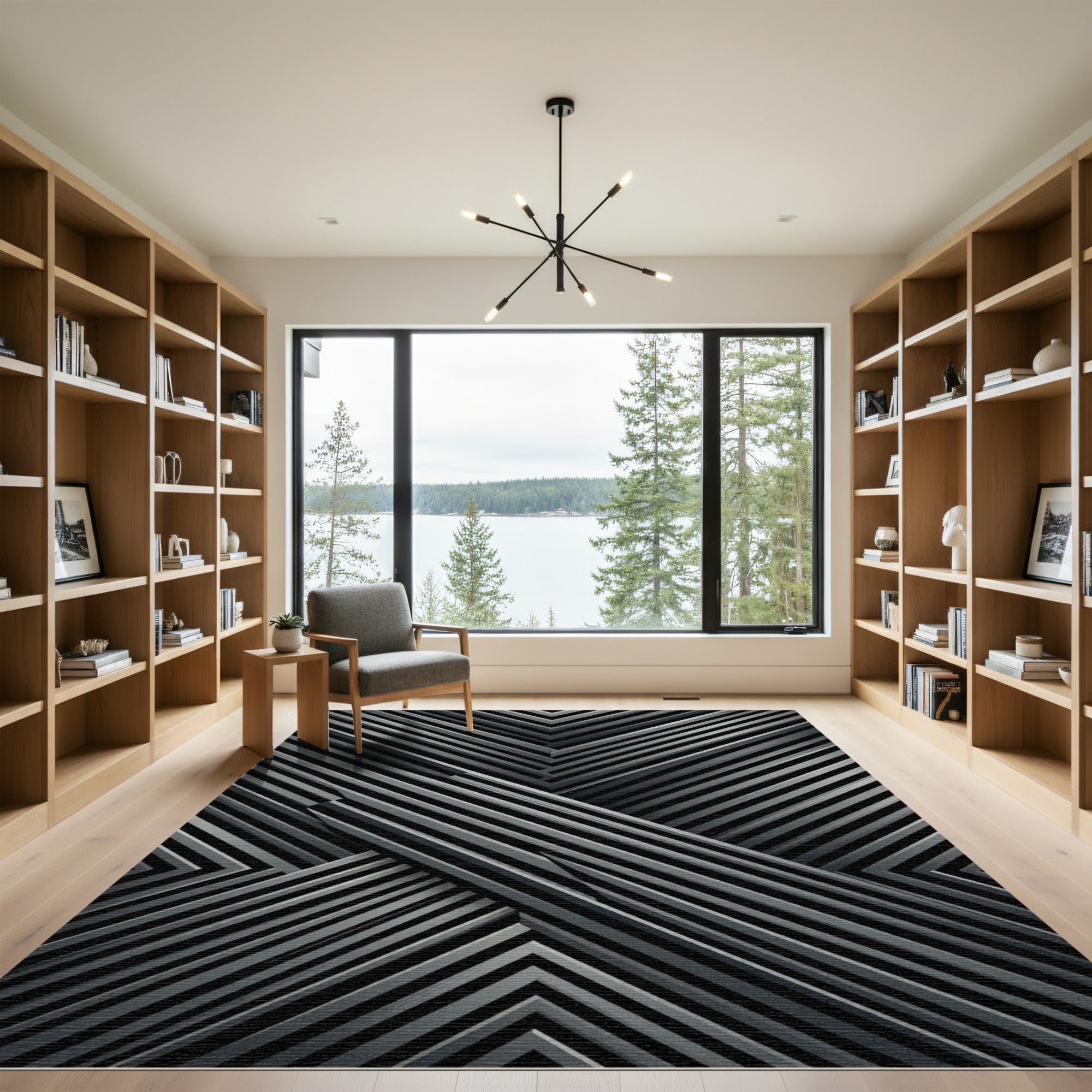 Modern Gray Angled Stripe Rug