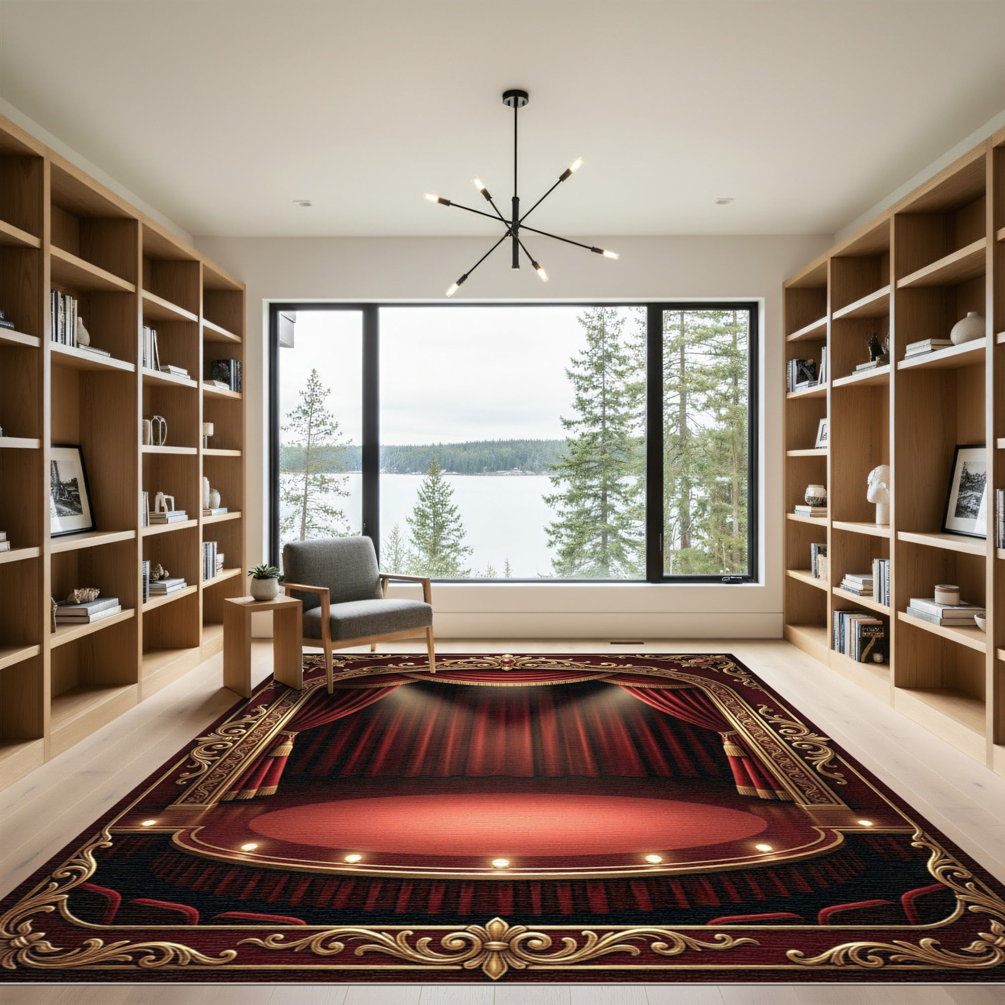 Opulent Crimson Velvet Theater Spotlight Rug