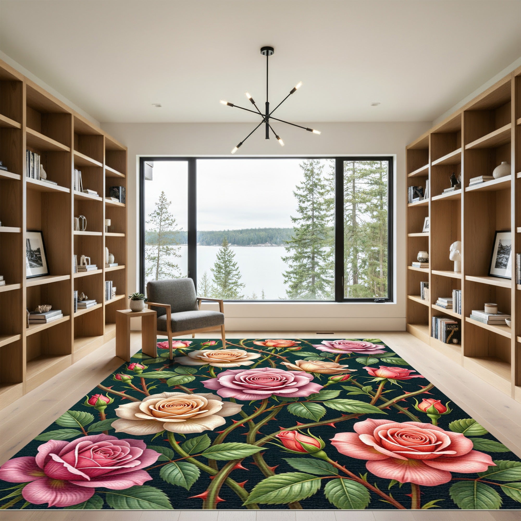 Elegant Pink Rose Garden Tapestry Rug