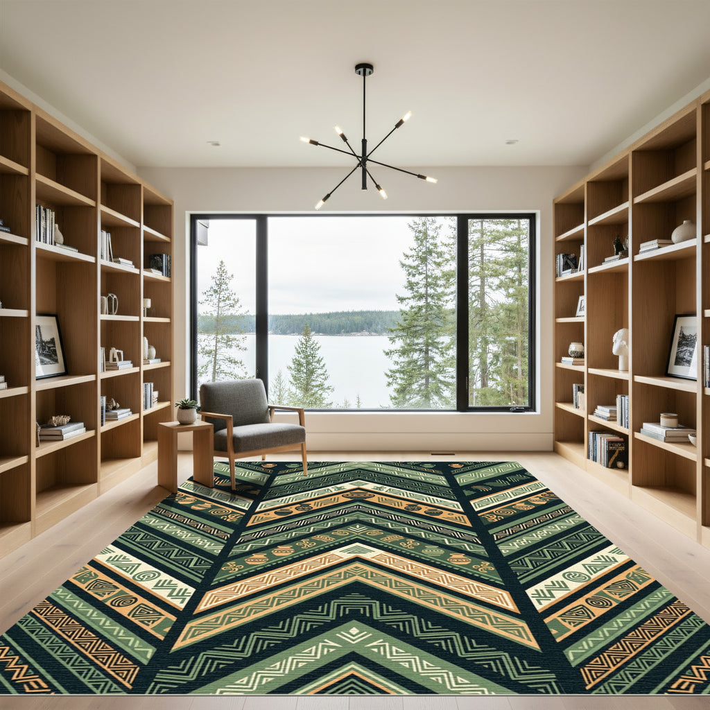 Green Earthy Tribal Chevron Vases Rug