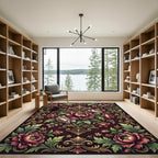 Elegant Burgundy Floral Damask Tapestry Rug