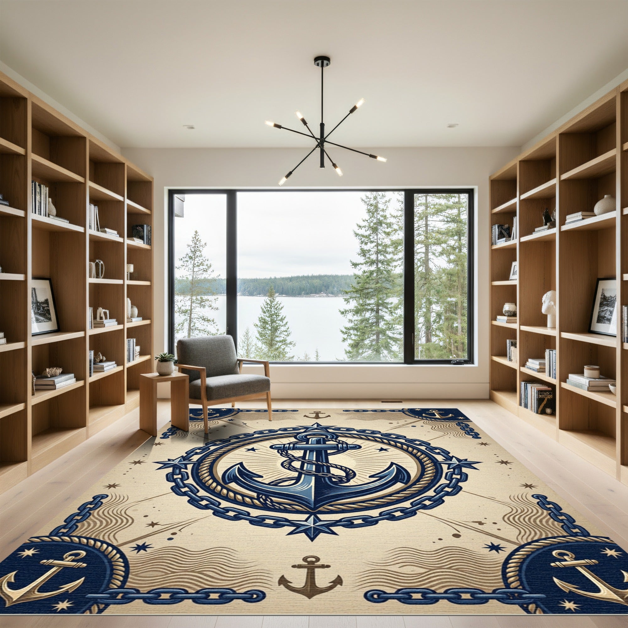 Nautical Blue Anchor and Rope Embellishment Rug