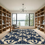 Navy Cream Equestrian Buckle Quatrefoil Rug