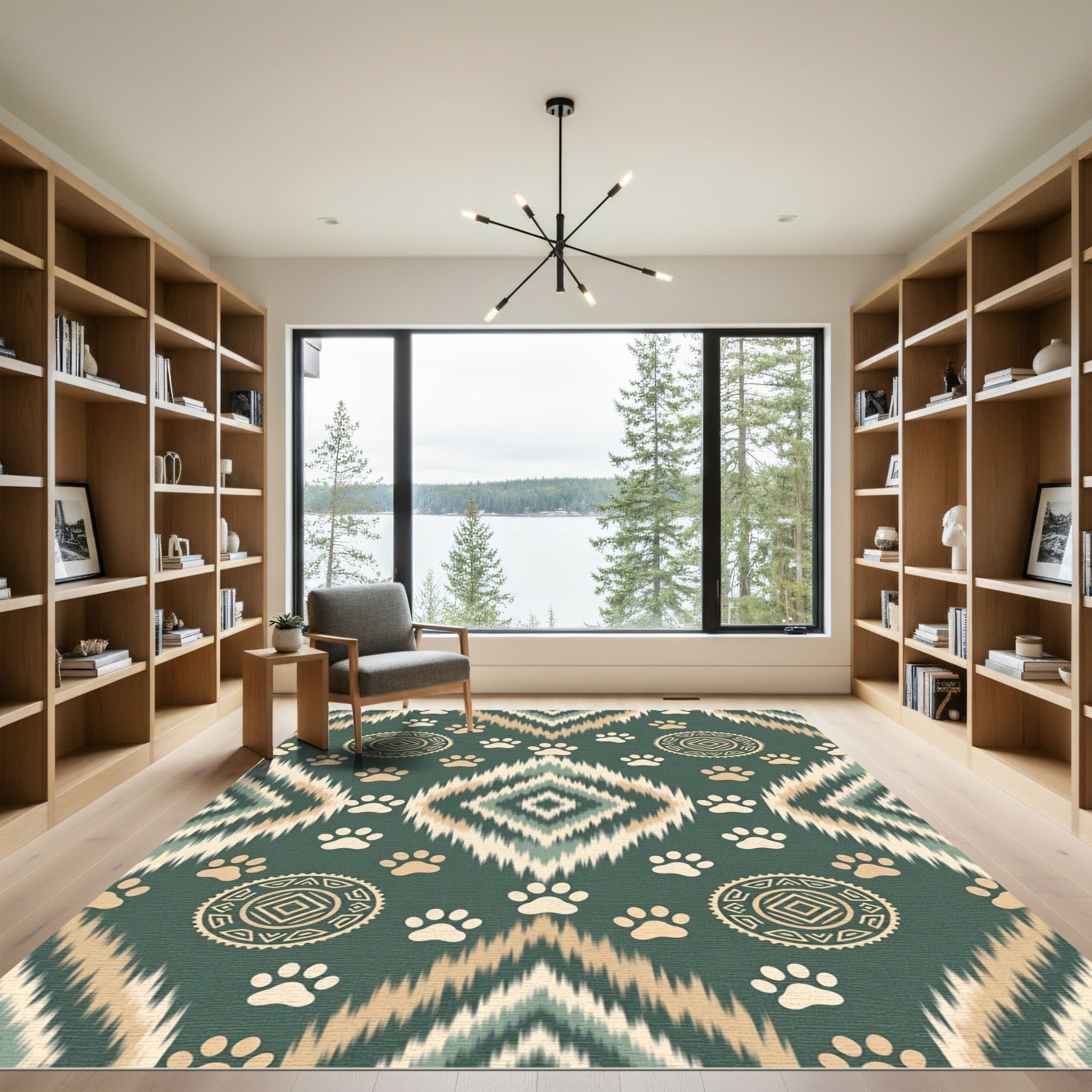 Sage Green Tribal Paw Diamond Ikat Rug