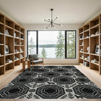 Monochromatic Goat Folk Art Octagon Medallion Rug