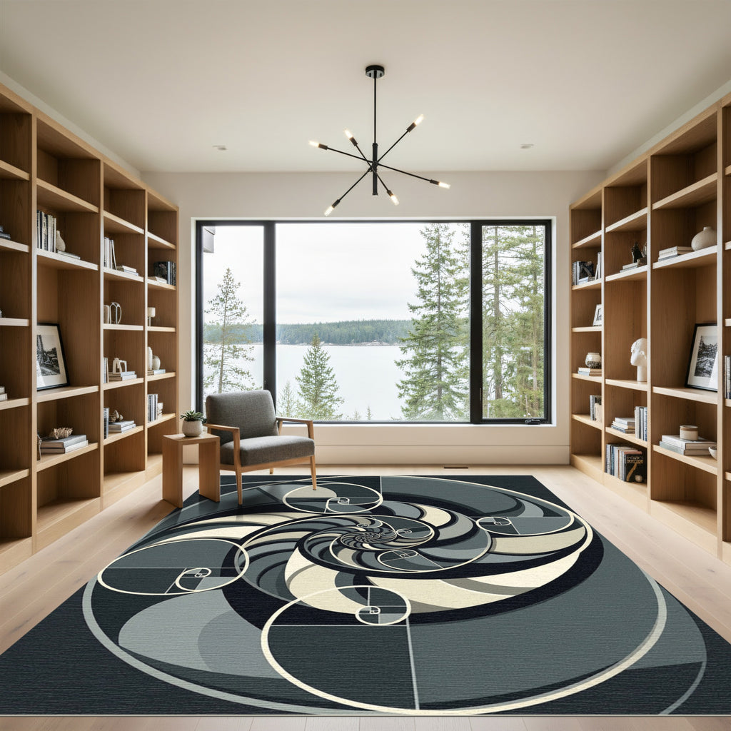 Monochromatic Golden Ratio Spiral Swirl Rug
