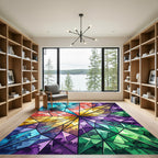 Vibrant Geometric Kaleidoscope Stained Glass Radiance Rug