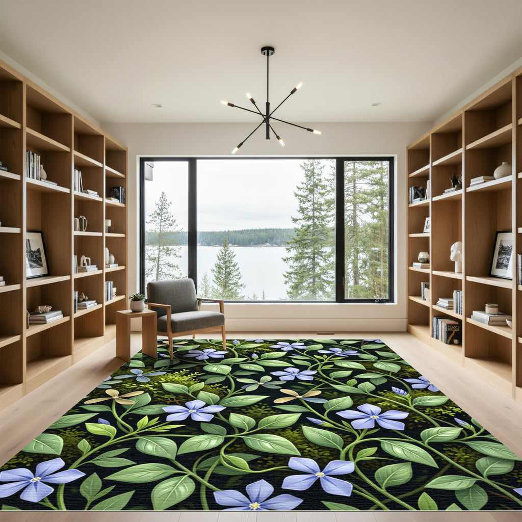 Periwinkle Blue Floral Botanical Garden Rug