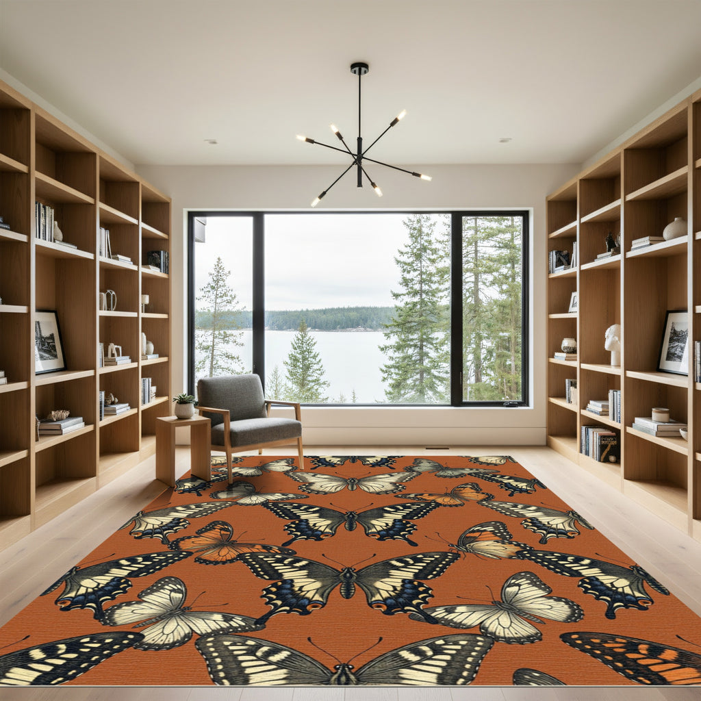Whimsical Amber Butterfly Botanical Garden Rug