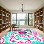 Vibrant Pink Turquoise Abstract Face Rug