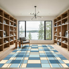Blue Geometric Grid Plaid Check Rug
