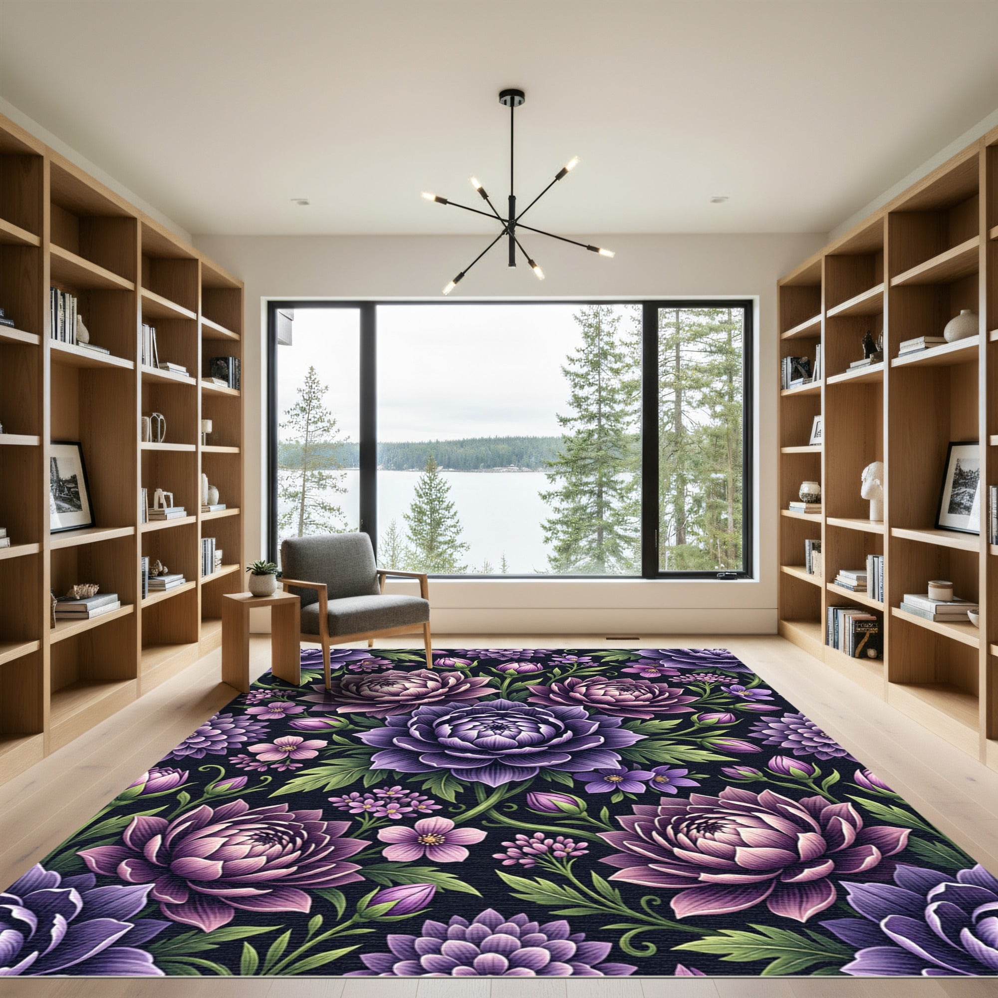 Moody Purple Dahlia Botanical Floral Rug
