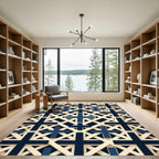 Navy and Cream Geometric Cross Grid Rug