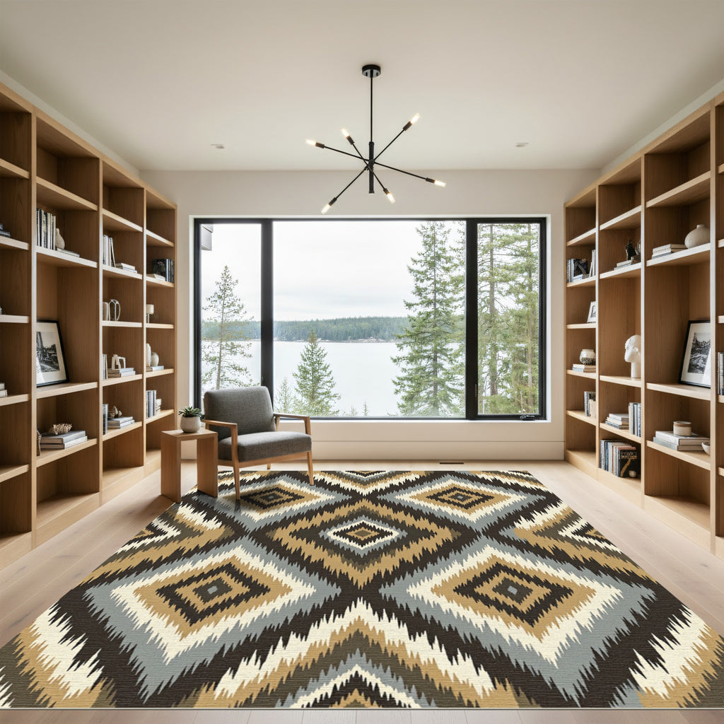 Earthy Diamond Zigzag Medallion Rug