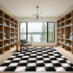 Luminous Black and White Geometric Checkered Rug