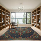 Ornate Crimson and Teal Floral Medallion Rug