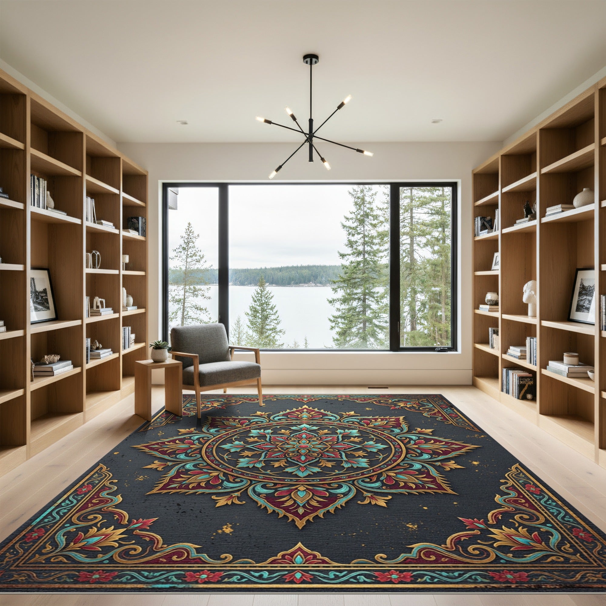 Ornate Crimson and Teal Floral Medallion Rug