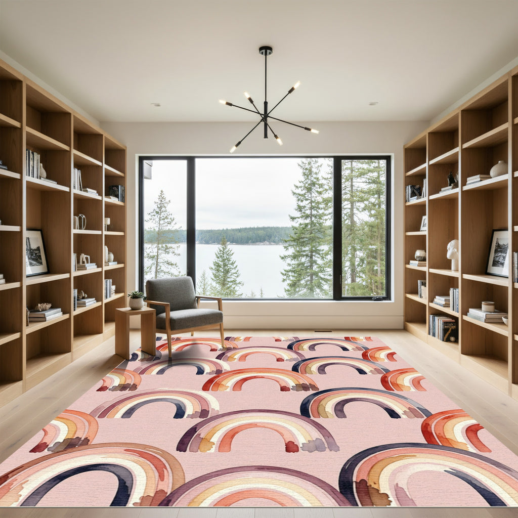 Blush Watercolor Arch Rainbow Abstract Rug