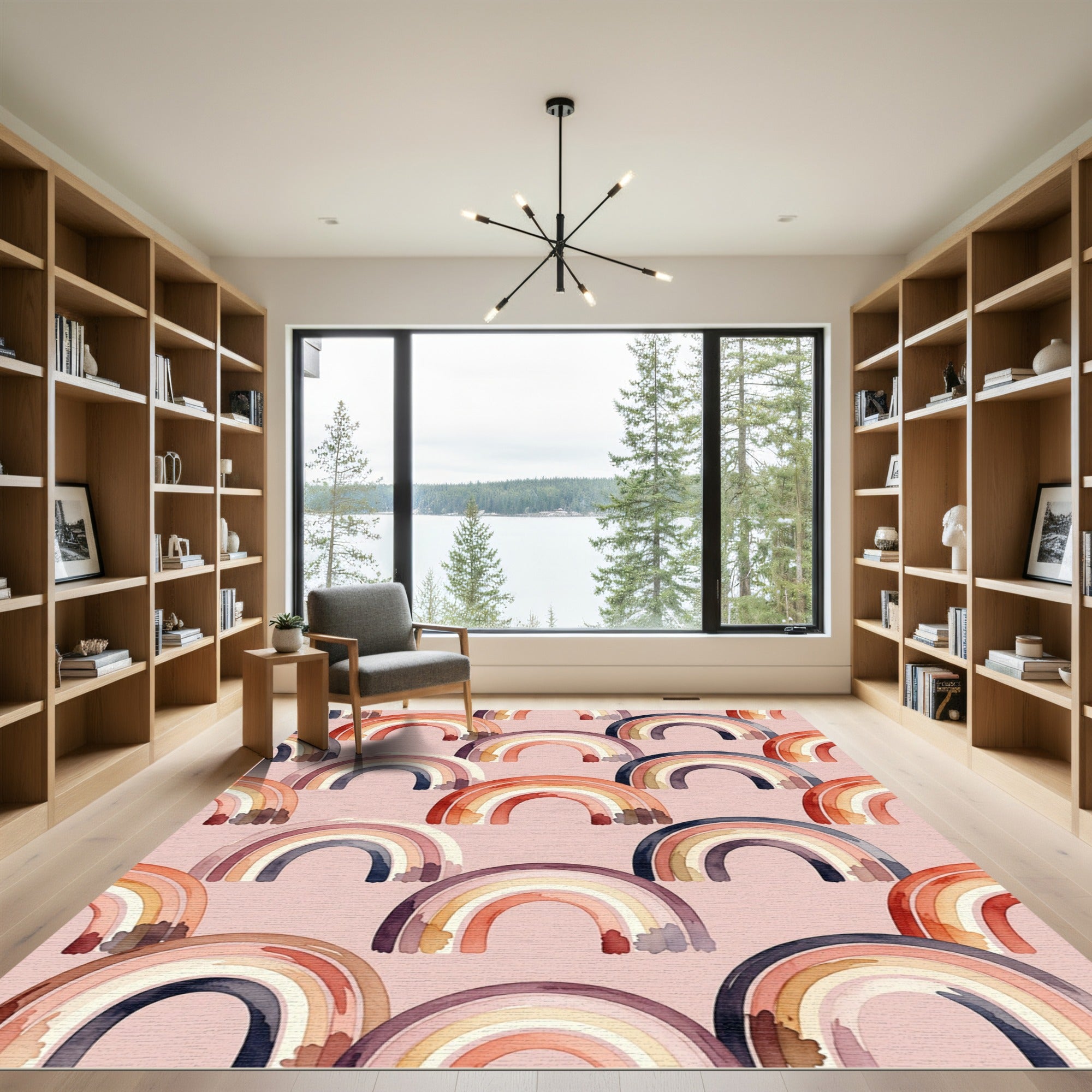 Blush Watercolor Arch Rainbow Abstract Rug