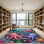 Playful Colorful Octopus Underwater Scene Rug