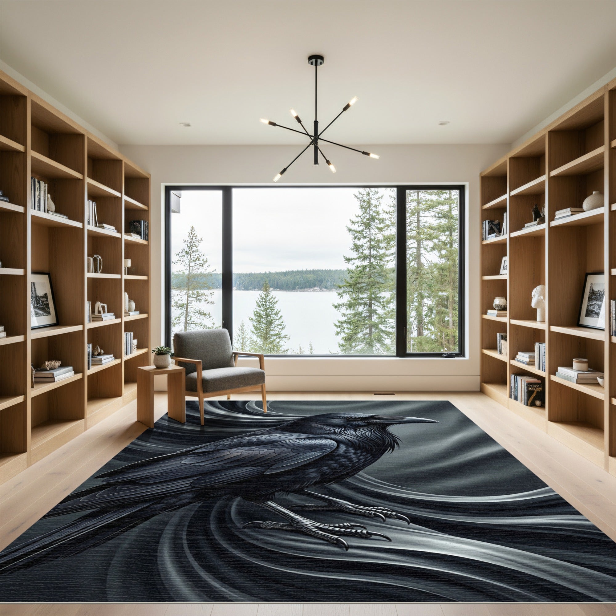 Monochromatic Raven Flowing Fabric Rug