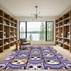 Cute Whimsical Pastel Purple Cat Faces Rug
