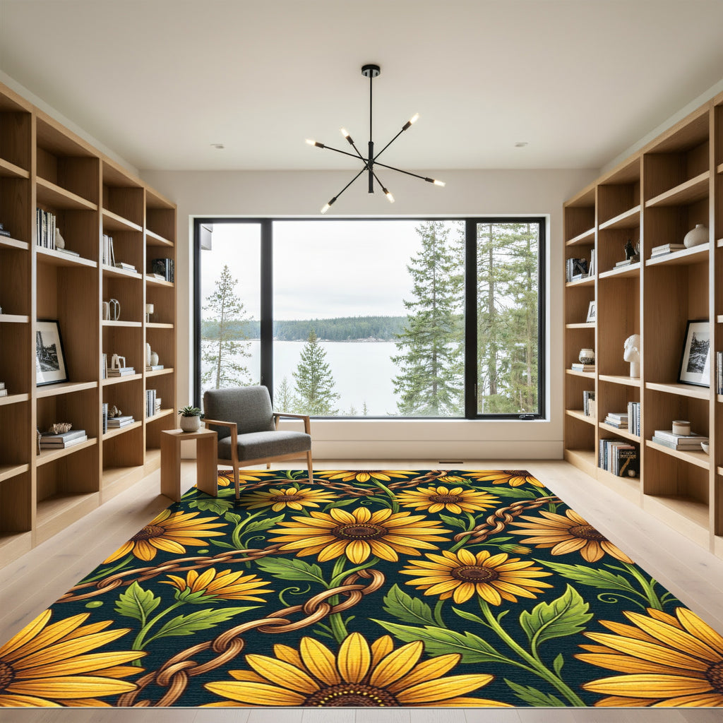 Golden Sunflower and Chain Botanical Rug
