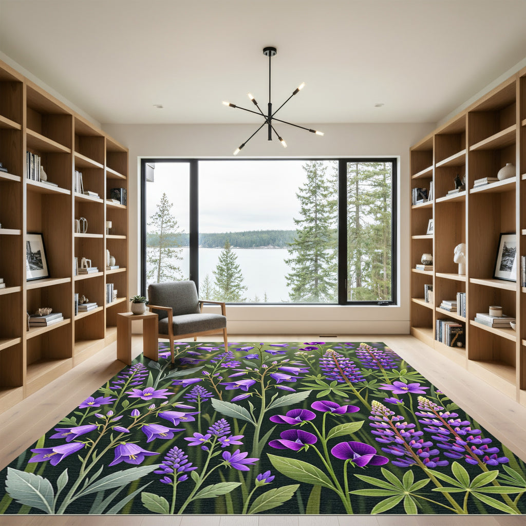 Vibrant Purple Wildflower Garden Meadow Rug