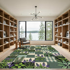 Green Sage Rosemary Flower Tile Rug