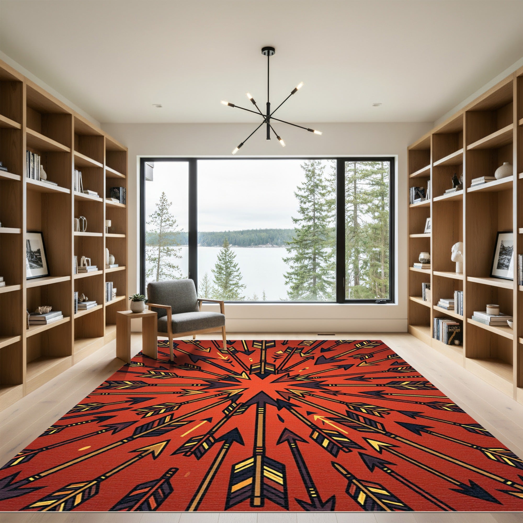 Vibrant Burnt Orange Radiant Arrow Burst Rug