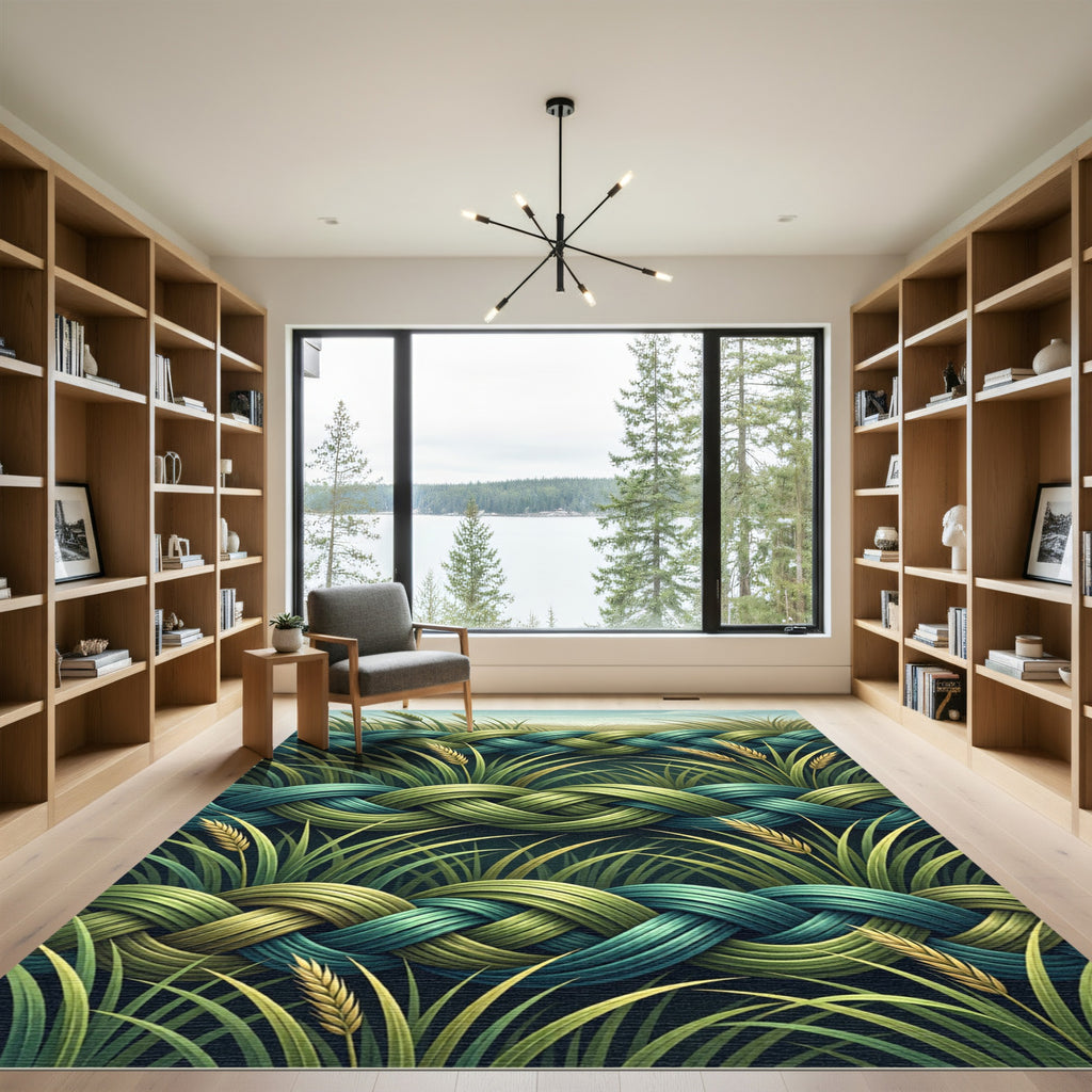 Emerald Teal Woven Wheat Field Rug