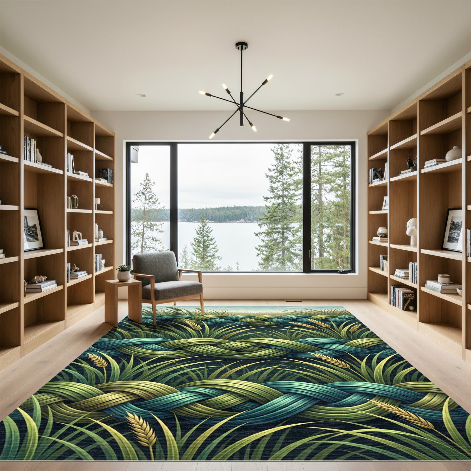Emerald Teal Woven Wheat Field Rug