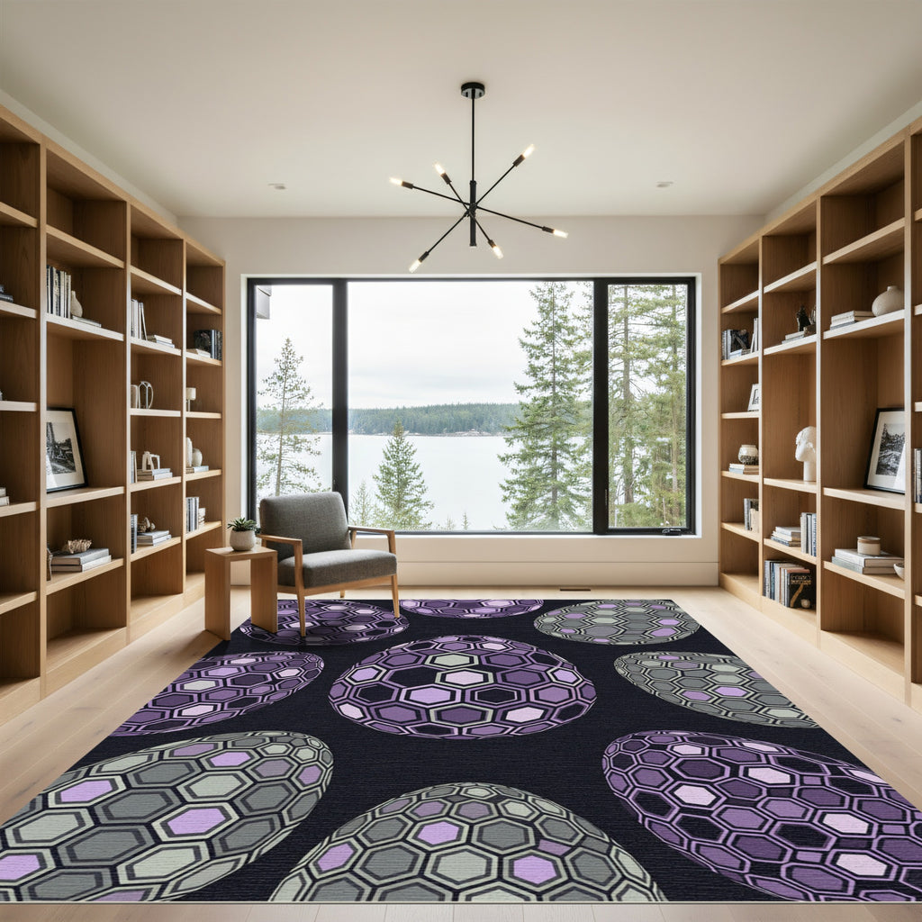 Hexagonal Violet and Sage Geometric Spheres Rug