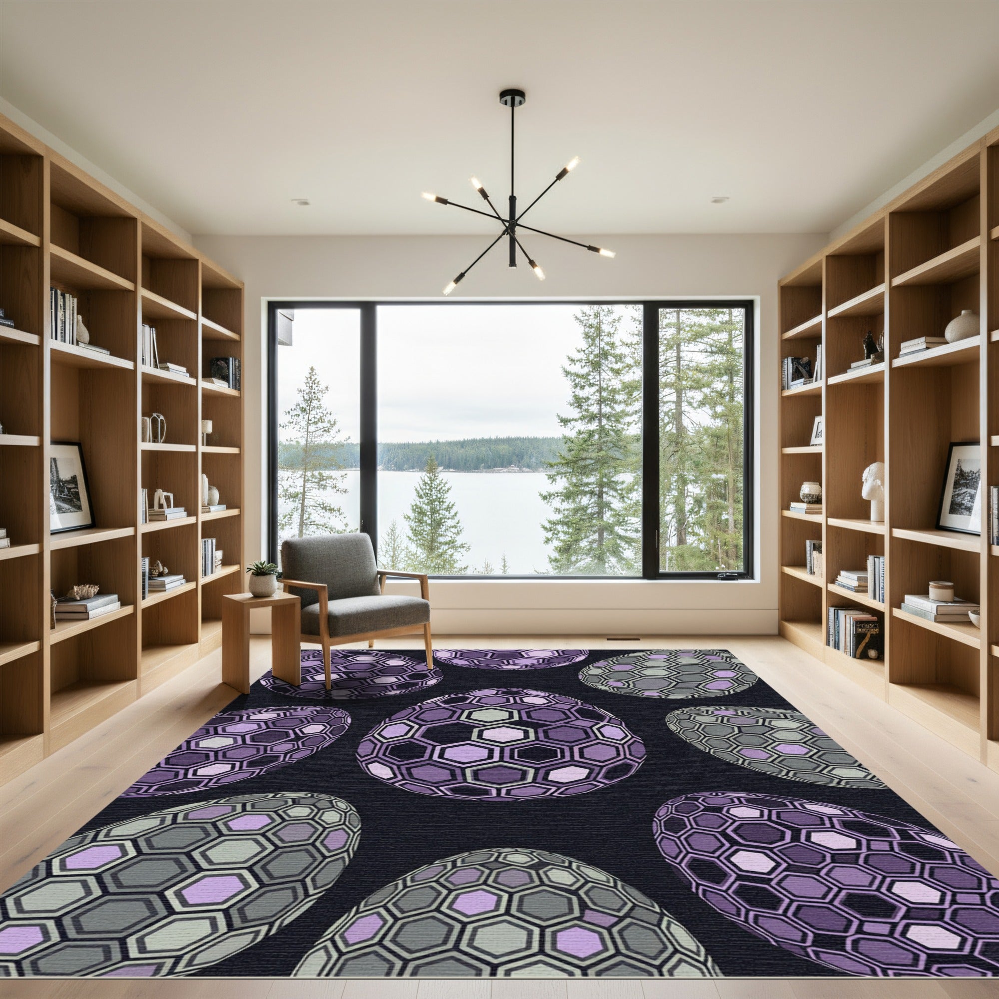 Hexagonal Violet and Sage Geometric Spheres Rug
