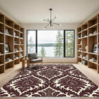 Elegant Burgundy Damask Floral Scroll Rug
