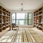 Modern Earthy Geometric Line Grid Rug