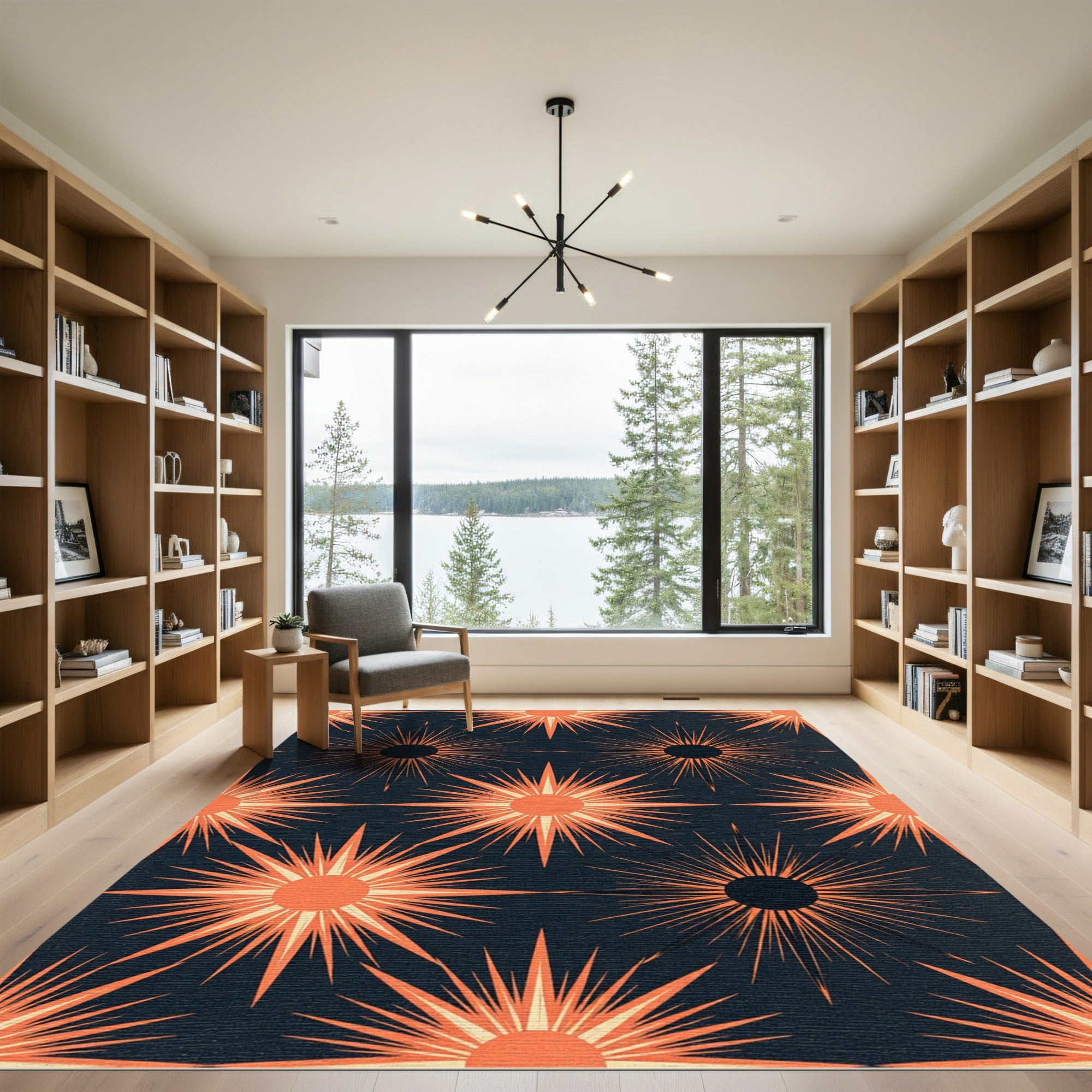 Celestial Orange Starburst Navy Rug