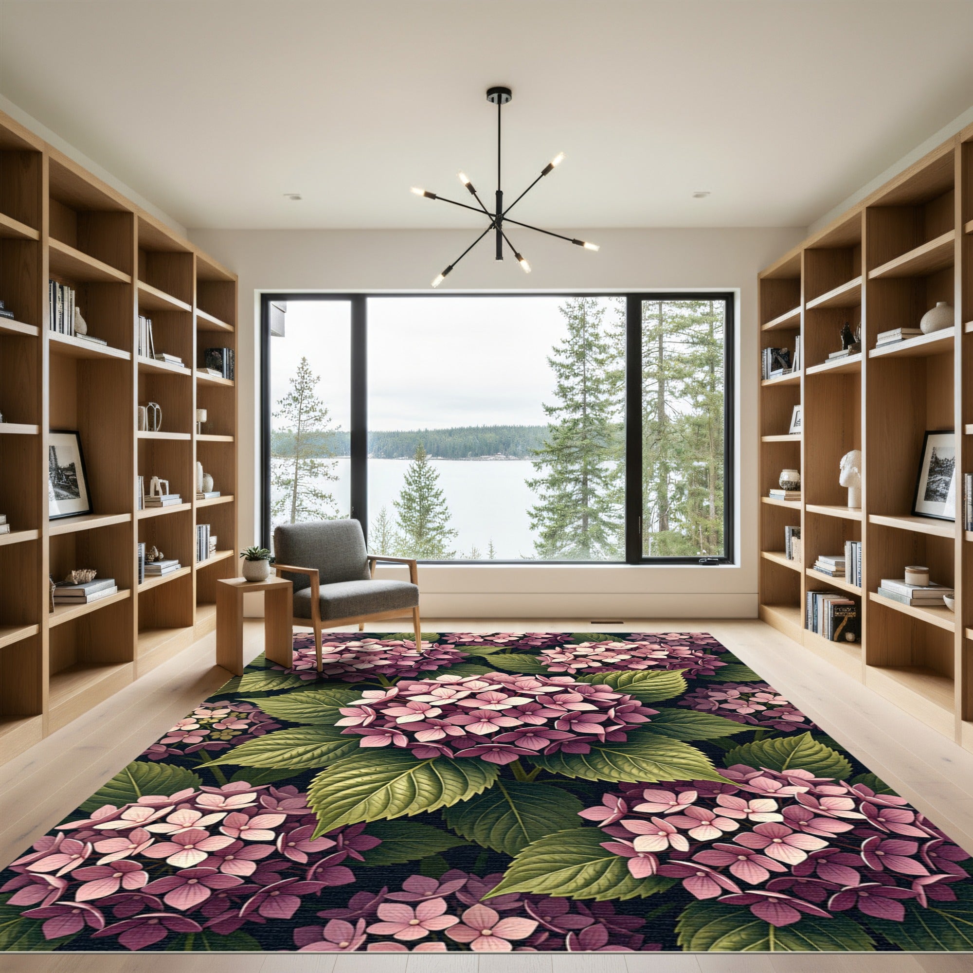 Romantic Blush Hydrangea Floral Garden Rug