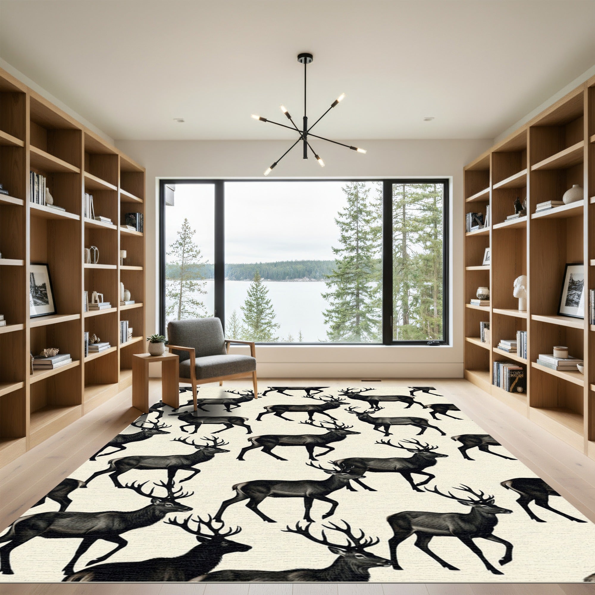 Elegant Monochrome Stags in Nature Rug
